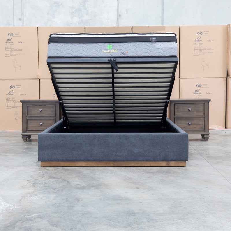 The Esperance Queen Fabric Gas Lift Storage Bed - Charcoal