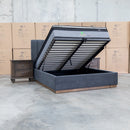 The Esperance King Fabric Gas Lift Storage Bed - Charcoal available to purchase from Warehouse Furniture Clearance at our next sale event.