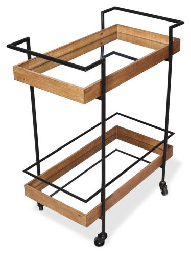 The Heritage Wood and Mirror Metal Kitchen Trolley Cart - Natural/Matt Black - FF99 - Available In-Store Only available to purchase from Warehouse Furniture Clearance at our next sale event.
