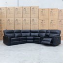 The Laurent Leather Modular Corner Lounge with Electric Recliners - Black available to purchase from Warehouse Furniture Clearance at our next sale event.