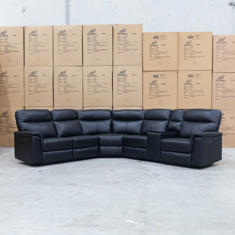 The Laurent Leather Modular Corner Lounge with Electric Recliners - Black available to purchase from Warehouse Furniture Clearance at our next sale event.
