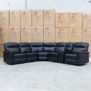 The Laurent Leather Modular Corner Lounge with Electric Recliners - Black available to purchase from Warehouse Furniture Clearance at our next sale event.