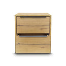 The Newfarm Distressed Oak Two Drawer Hardwood Bedside available to purchase from Warehouse Furniture Clearance at our next sale event.