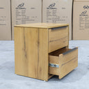 The Newfarm Distressed Oak Two Drawer Hardwood Bedside available to purchase from Warehouse Furniture Clearance at our next sale event.