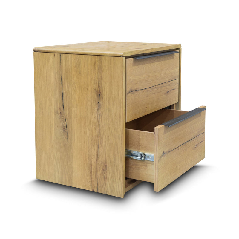 The Newfarm Distressed Oak Two Drawer Hardwood Bedside - Available After 15th November available to purchase from Warehouse Furniture Clearance at our next sale event.