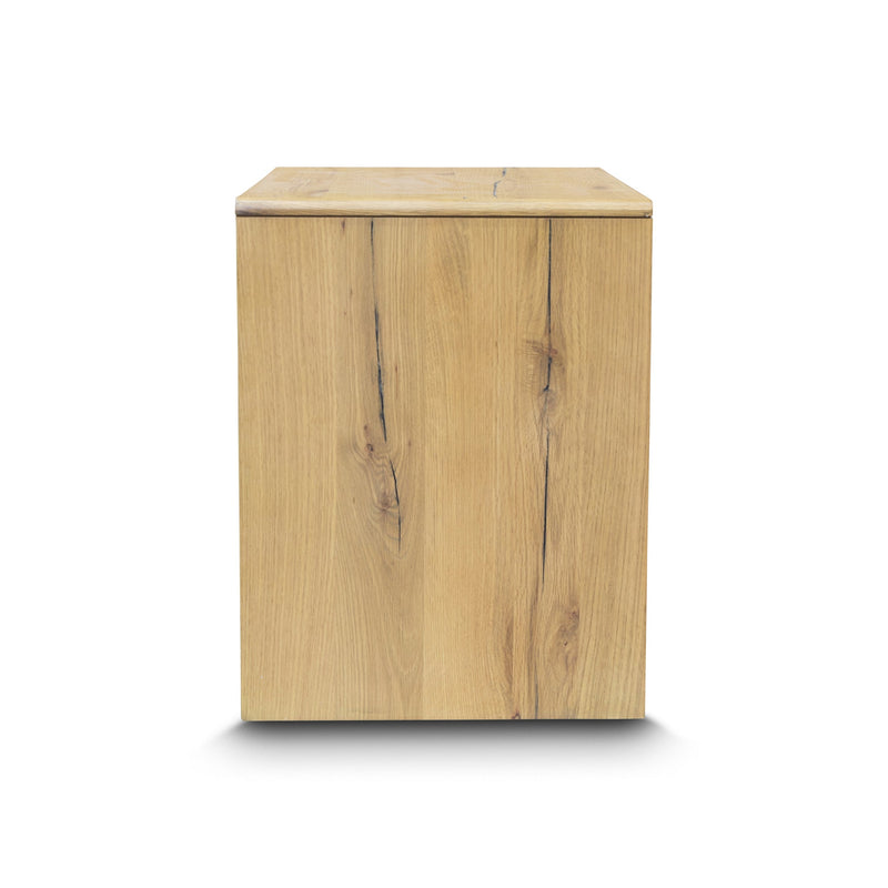 The Newfarm Distressed Oak Two Drawer Hardwood Bedside available to purchase from Warehouse Furniture Clearance at our next sale event.