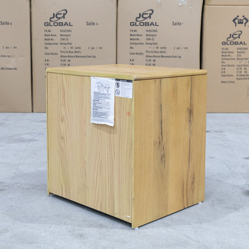 The Newfarm Distressed Oak Two Drawer Hardwood Bedside available to purchase from Warehouse Furniture Clearance at our next sale event.