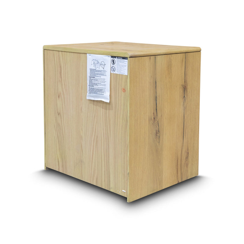 The Newfarm Distressed Oak Two Drawer Hardwood Bedside available to purchase from Warehouse Furniture Clearance at our next sale event.