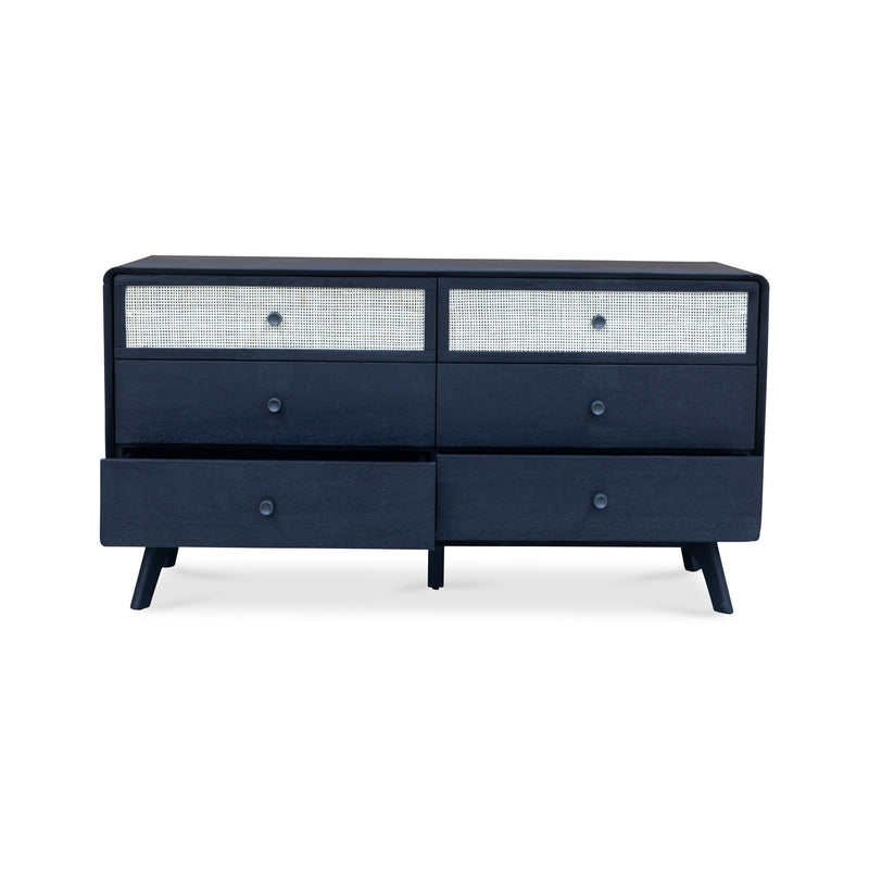 The Grove Timber & Rattan 6 Drawer Hardwood Dresser - Available after 8th March available to purchase from Warehouse Furniture Clearance at our next sale event.