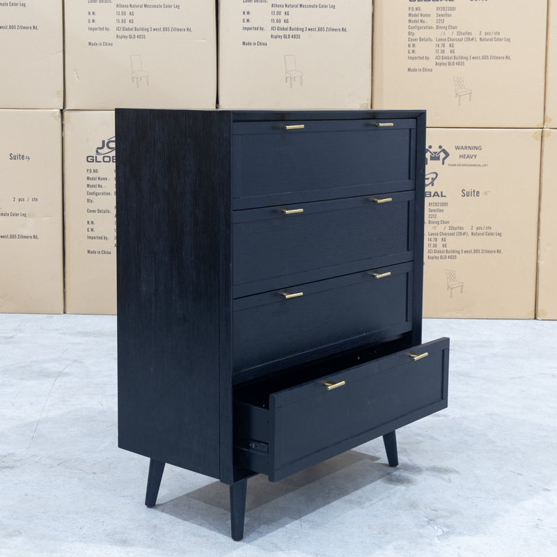 The Andean Black 4 Drawer Tallboy - Available after 8th March available to purchase from Warehouse Furniture Clearance at our next sale event.