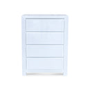The Charlie 4 Drawer High Gloss White Tallboy available to purchase from Warehouse Furniture Clearance at our next sale event.