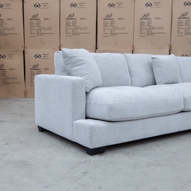 The Fate Deep Seat Feather & Foam Modular Corner Ottoman Suite - Bluefox available to purchase from Warehouse Furniture Clearance at our next sale event.