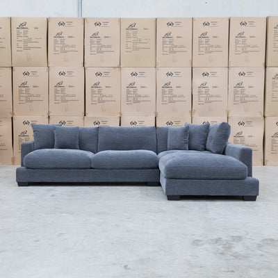 The Fate Deep Seat Feather & Foam RHF Chaise Lounge - Pewter available to purchase from Warehouse Furniture Clearance at our next sale event.