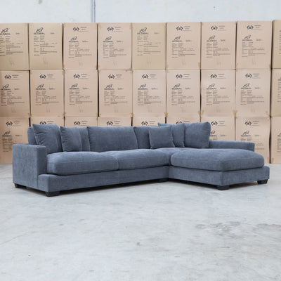 The Fate Deep Seat Feather & Foam RHF Chaise Lounge - Pewter available to purchase from Warehouse Furniture Clearance at our next sale event.