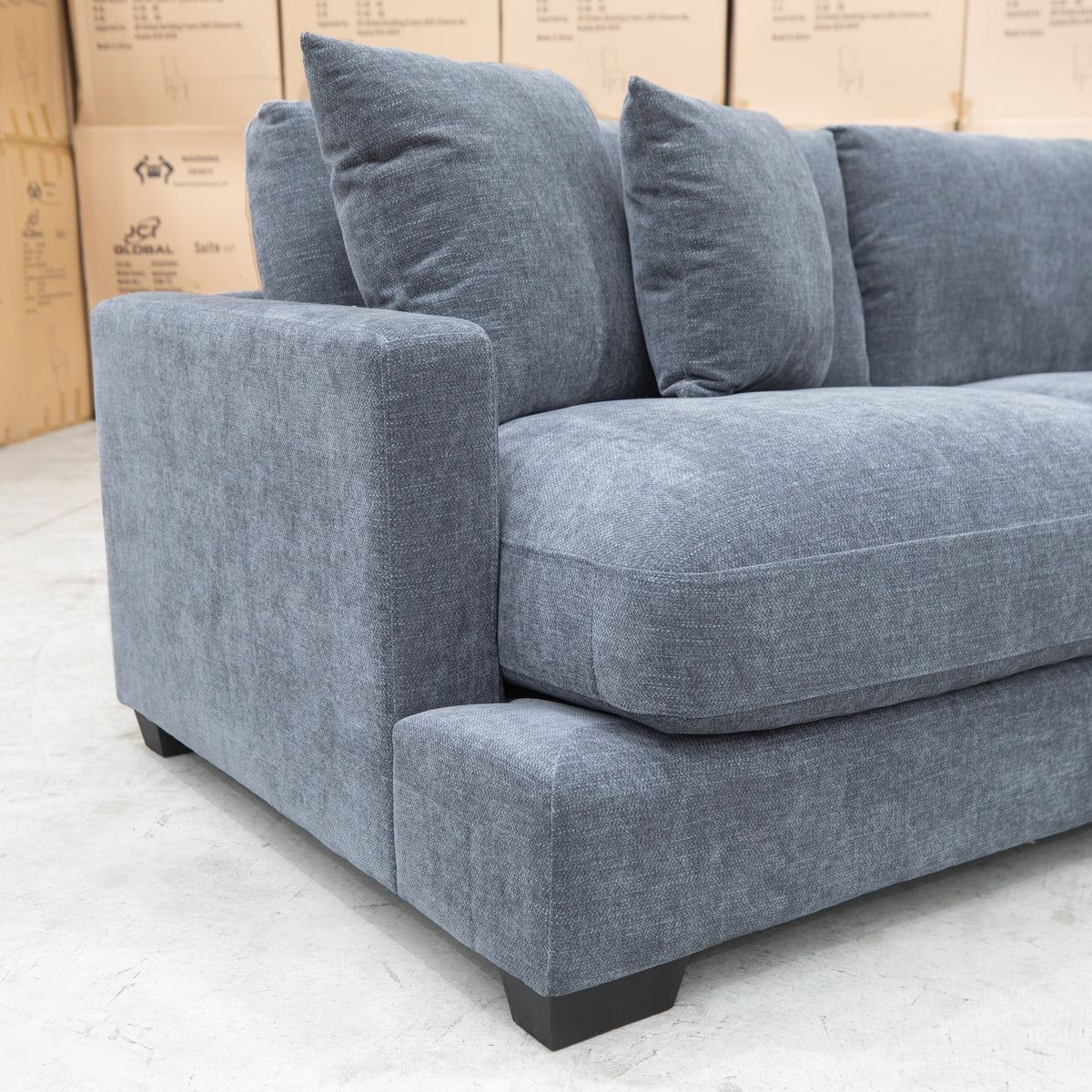 The Fate Deep Seat Feather & Foam RHF Chaise Lounge - Pewter - Available After 28th August available to purchase from Warehouse Furniture Clearance at our next sale event.