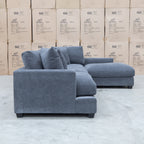 The Fate Deep Seat Feather & Foam RHF Chaise Lounge - Pewter - Available After 28th August available to purchase from Warehouse Furniture Clearance at our next sale event.