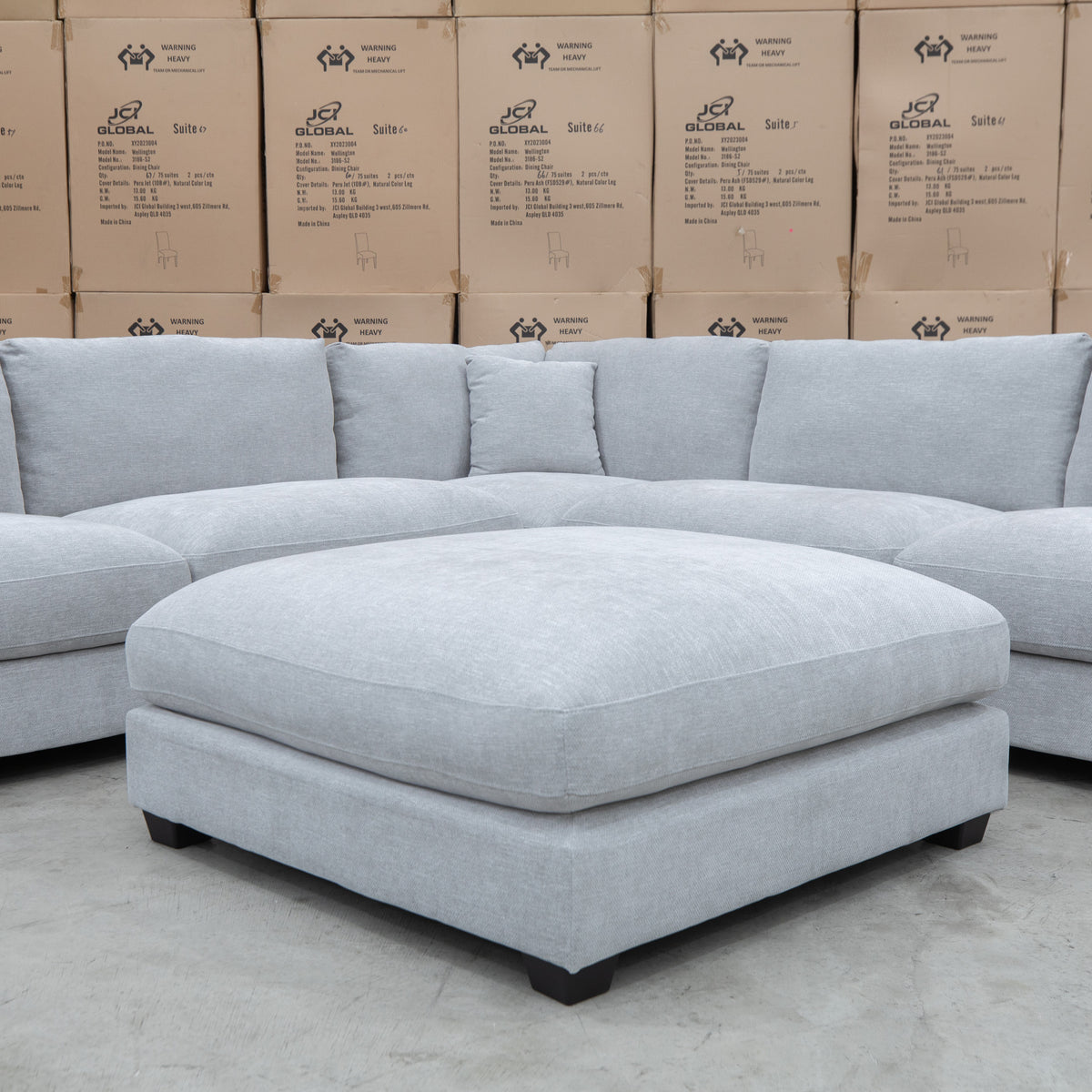 The Fate Feather & Foam Ottoman - Bluefox - PRE ORDER Available After 3rd November available to purchase from Warehouse Furniture Clearance at our next sale event.