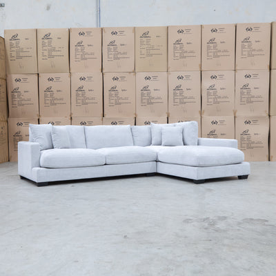 The Fate Deep Seat Feather & Foam RHF Chaise Lounge - Bluefox available to purchase from Warehouse Furniture Clearance at our next sale event.