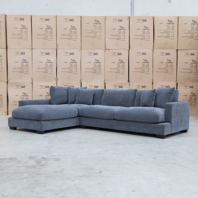 The Fate Deep Seat Feather & Foam LHF Chaise Lounge - Pewter available to purchase from Warehouse Furniture Clearance at our next sale event.