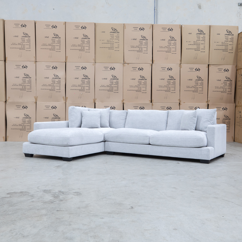 The Fate Deep Seat Feather & Foam LHF Chaise Lounge - Bluefox available to purchase from Warehouse Furniture Clearance at our next sale event.