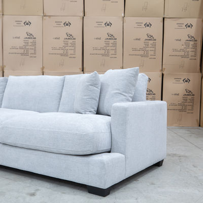 The Fate Deep Seat Feather & Foam LHF Chaise Lounge - Bluefox available to purchase from Warehouse Furniture Clearance at our next sale event.