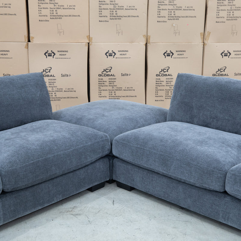 The Fate Deep Seat Feather & Foam Modular Corner Ottoman Suite - Pewter available to purchase from Warehouse Furniture Clearance at our next sale event.