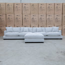 The Fate Deep Seat Feather & Foam Modular Corner Ottoman Suite - Bluefox available to purchase from Warehouse Furniture Clearance at our next sale event.