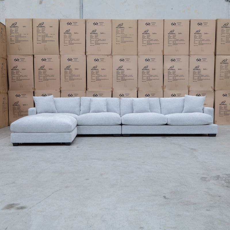 The Fate Deep Seat Feather & Foam Modular Corner Ottoman Suite - Bluefox available to purchase from Warehouse Furniture Clearance at our next sale event.