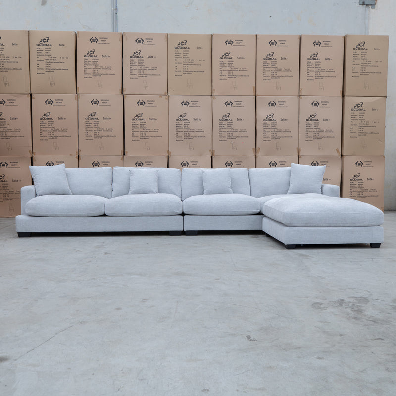 The Fate Deep Seat Feather & Foam Modular Corner Ottoman Suite - Bluefox available to purchase from Warehouse Furniture Clearance at our next sale event.