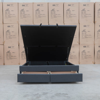 The Amelia Queen Fabric Gas Lift Bed - Charcoal - Available After 10th October available to purchase from Warehouse Furniture Clearance at our next sale event.