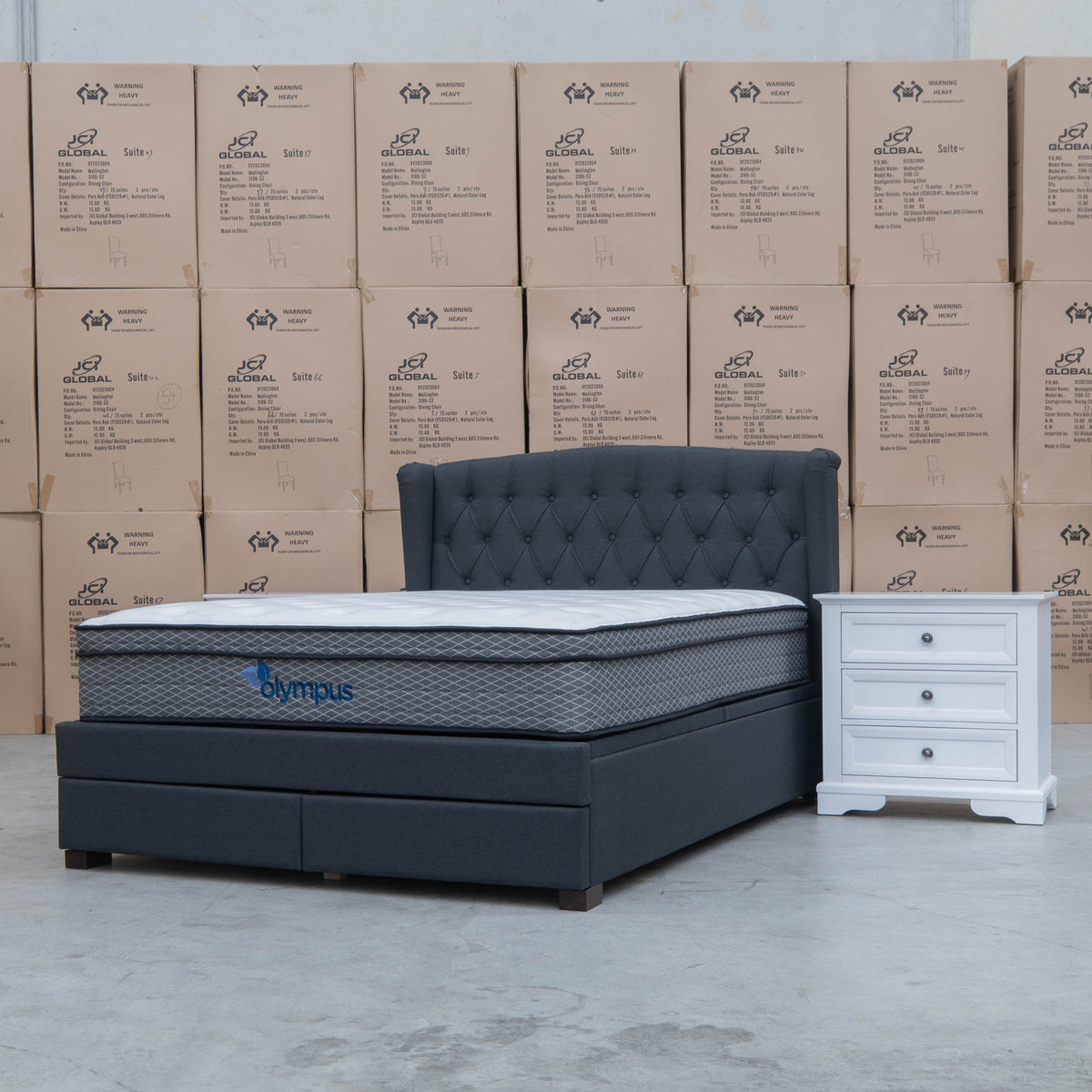 The Amelia Double Fabric Gas Lift Storage Bed - Charcoal available to purchase from Warehouse Furniture Clearance at our next sale event.