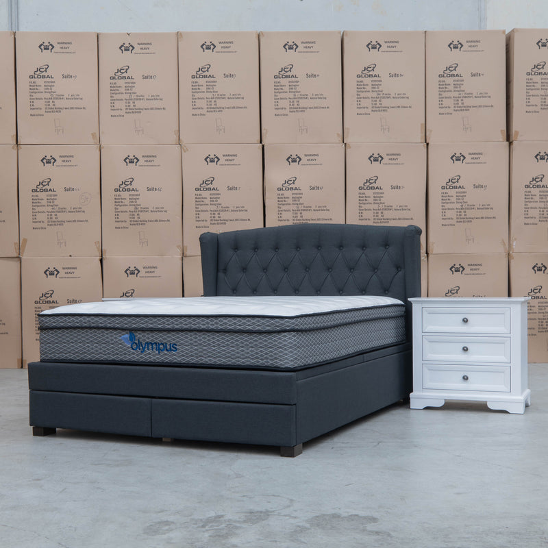 The Amelia King Fabric Gas Lift Storage Drawer Bed - Charcoal available to purchase from Warehouse Furniture Clearance at our next sale event.