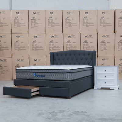 The Amelia Queen Fabric Gas Lift Bed - Charcoal - Available After 10th October available to purchase from Warehouse Furniture Clearance at our next sale event.