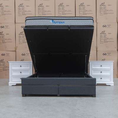 The Amelia Queen Fabric Gas Lift Bed - Charcoal - Available After 10th October available to purchase from Warehouse Furniture Clearance at our next sale event.