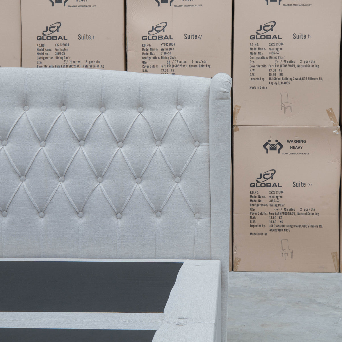 The Amelia Double Fabric Gas Lift Storage Drawer Bed - Oat White available to purchase from Warehouse Furniture Clearance at our next sale event.