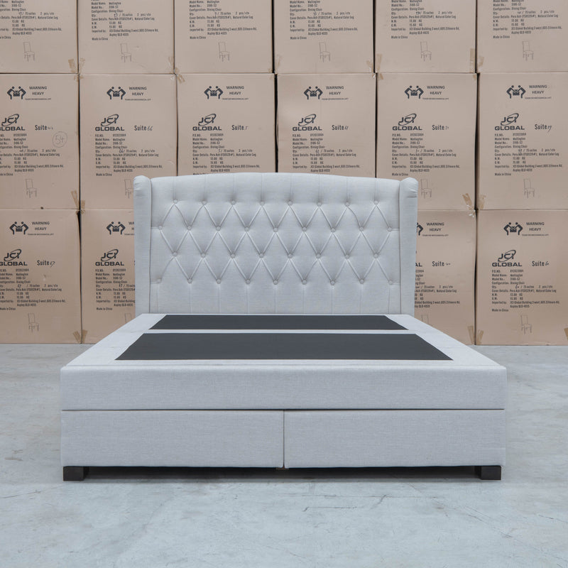 The Amelia Queen Fabric Gas Lift Storage Drawer Bed - Oat White - Available After 10th October available to purchase from Warehouse Furniture Clearance at our next sale event.