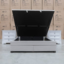 The Amelia Queen Fabric Gas Lift Storage Drawer Bed - Oat White - Available After 10th October available to purchase from Warehouse Furniture Clearance at our next sale event.