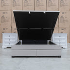 The Amelia Double Fabric Gas Lift Storage Drawer Bed - Oat White available to purchase from Warehouse Furniture Clearance at our next sale event.