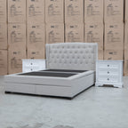 The Amelia Double Fabric Gas Lift Storage Drawer Bed - Oat White available to purchase from Warehouse Furniture Clearance at our next sale event.