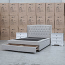 The Amelia Queen Fabric Gas Lift Storage Drawer Bed - Oat White - Available After 10th October available to purchase from Warehouse Furniture Clearance at our next sale event.