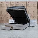 The Amelia Queen Fabric Gas Lift Storage Drawer Bed - Oat White - Available After 10th October available to purchase from Warehouse Furniture Clearance at our next sale event.