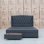 The Amelia Double Fabric Gas Lift Storage Bed - Charcoal available to purchase from Warehouse Furniture Clearance at our next sale event.