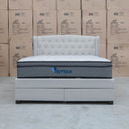 The Amelia Double Fabric Gas Lift Storage Drawer Bed - Oat White available to purchase from Warehouse Furniture Clearance at our next sale event.