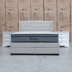 The Amelia Double Fabric Gas Lift Storage Drawer Bed - Oat White available to purchase from Warehouse Furniture Clearance at our next sale event.