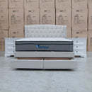 The Amelia Queen Fabric Gas Lift Storage Drawer Bed - Oat White - Available After 10th October available to purchase from Warehouse Furniture Clearance at our next sale event.