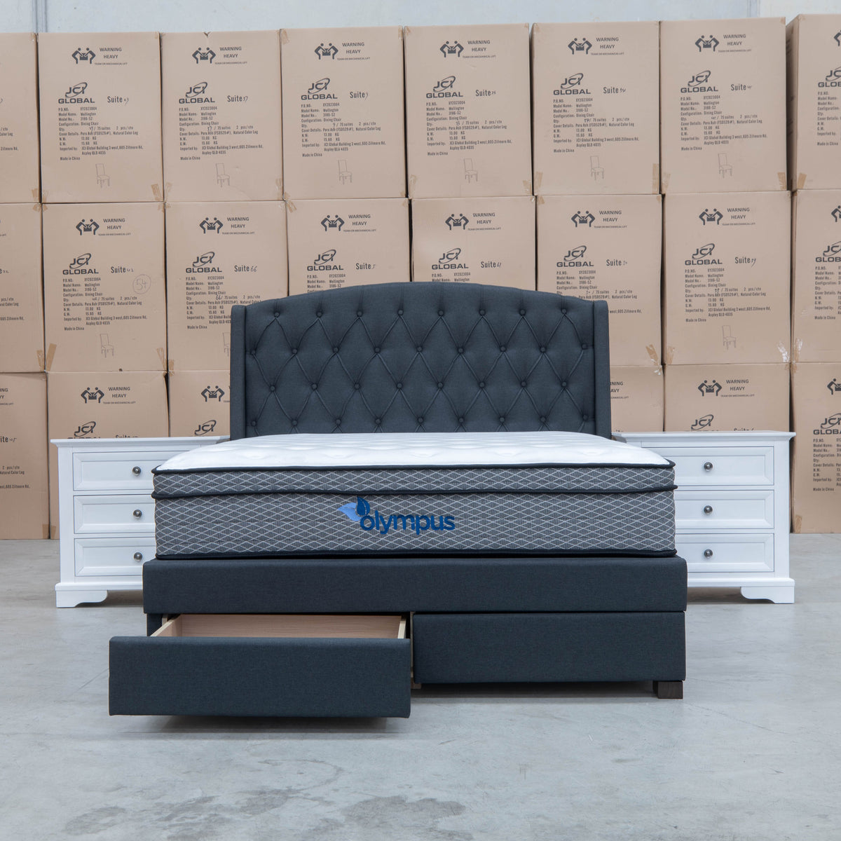The Emily Double Fabric Gas Lift Storage Drawer Bed - Charcoal available to purchase from Warehouse Furniture Clearance at our next sale event.