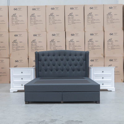 The Amelia Queen Fabric Gas Lift Bed - Charcoal - Available After 10th October available to purchase from Warehouse Furniture Clearance at our next sale event.