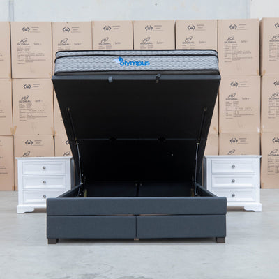 The Emily King Fabric Gas Lift Storage Drawer Bed - Charcoal - Available After 13th October available to purchase from Warehouse Furniture Clearance at our next sale event.