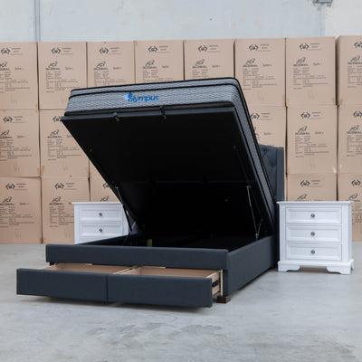 The Emily King Fabric Gas Lift Storage Drawer Bed - Charcoal - Available After 13th October available to purchase from Warehouse Furniture Clearance at our next sale event.