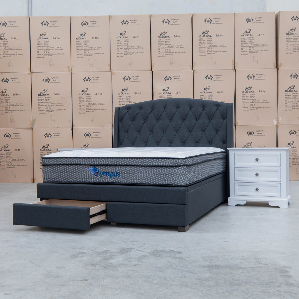 The Emily Double Fabric Gas Lift Storage Drawer Bed - Charcoal available to purchase from Warehouse Furniture Clearance at our next sale event.
